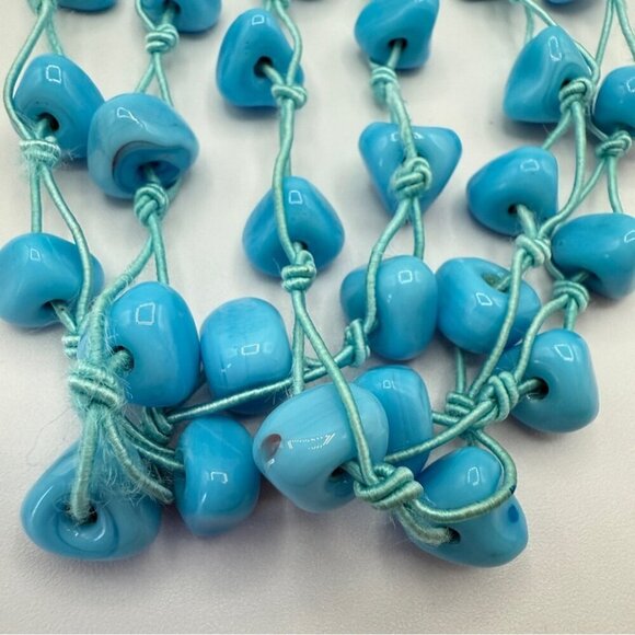 Turquoise Blue Glass Beaded Three Strand Layer Necklace - Picture 11 of 11